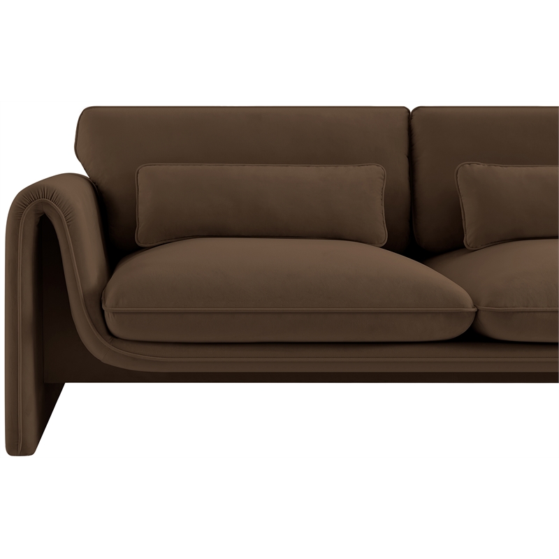Bowery Hill Contemporary Soft Brown Velvet Fabric Sofa with Curved Arms