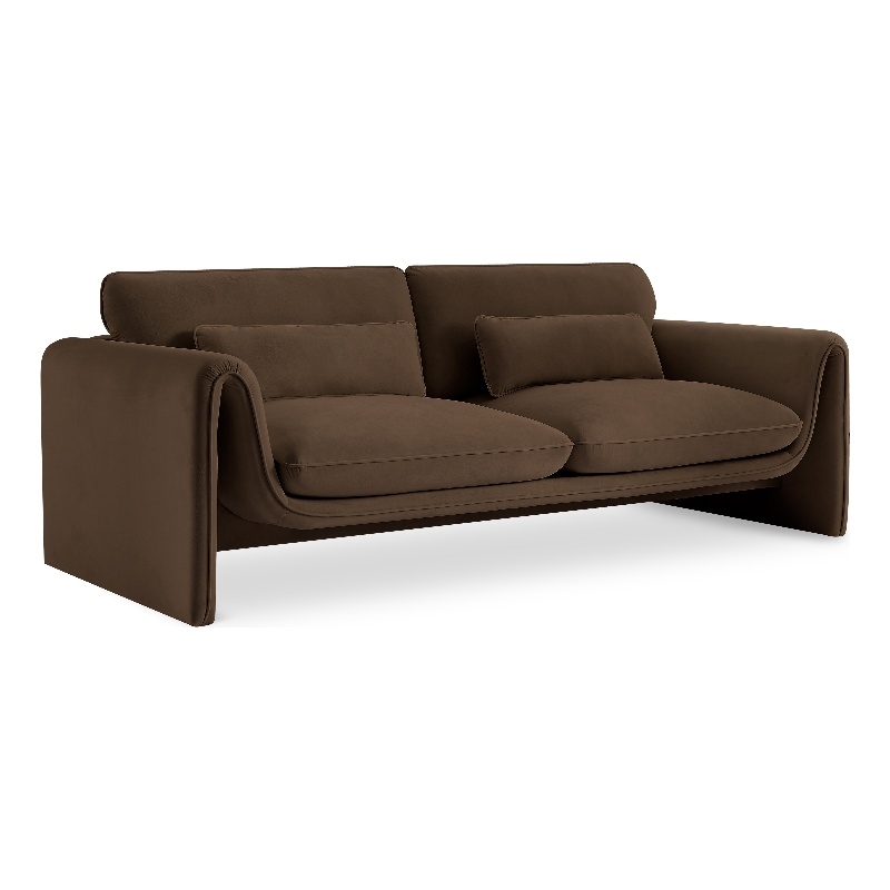 Bowery Hill Contemporary Soft Brown Velvet Fabric Sofa with Curved Arms