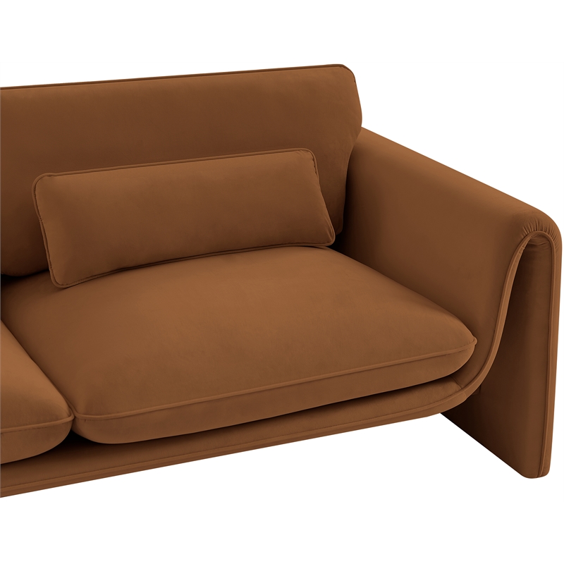 Bowery Hill Contemporary Soft Saddle Velvet Fabric Sofa with Curved Arms