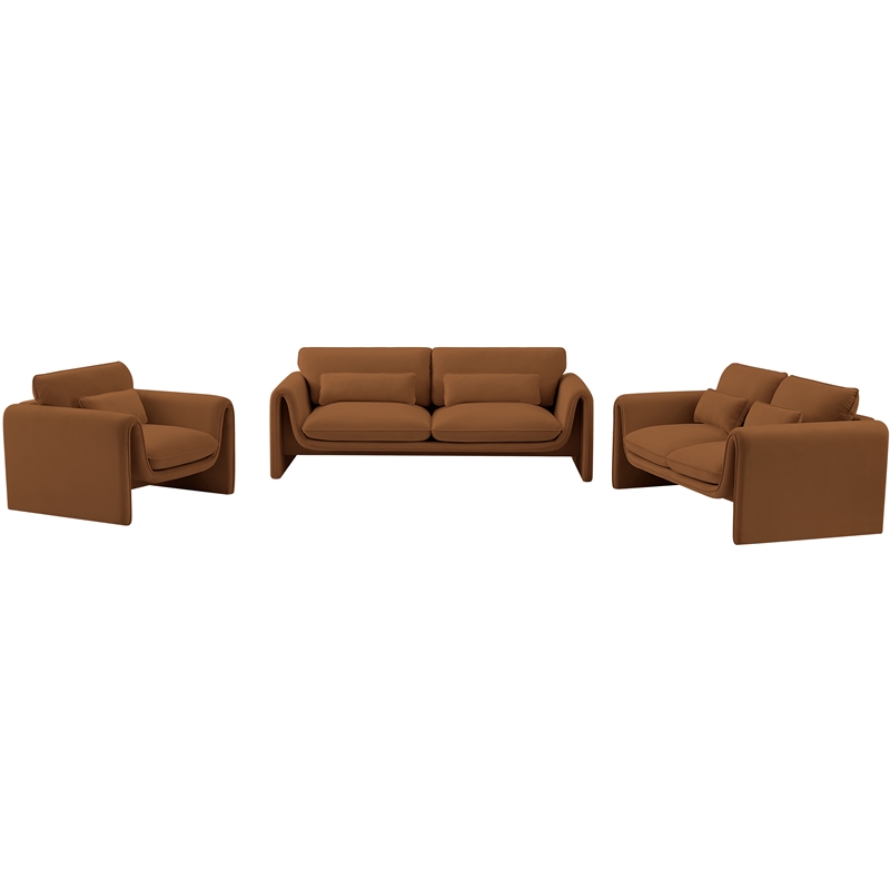 Bowery Hill Contemporary Soft Saddle Velvet Fabric Sofa with Curved Arms