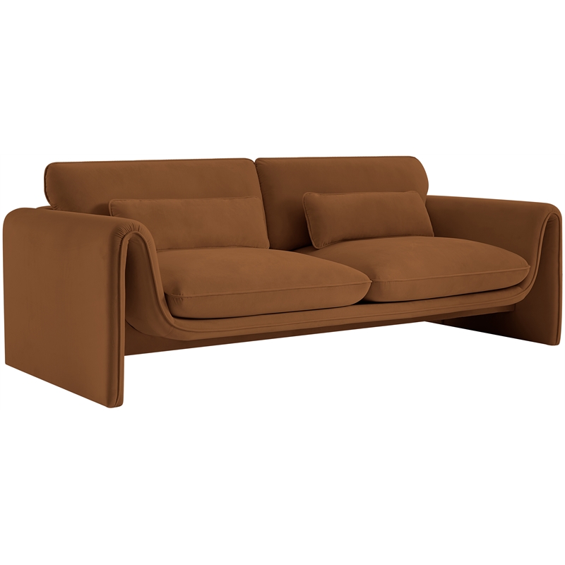 Bowery Hill Contemporary Soft Saddle Velvet Fabric Sofa with Curved Arms