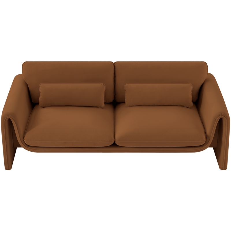 Bowery Hill Contemporary Soft Saddle Velvet Fabric Sofa with Curved Arms