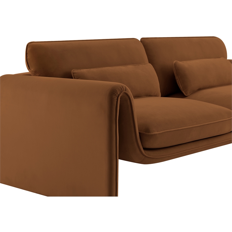 Bowery Hill Contemporary Soft Saddle Velvet Fabric Sofa with Curved Arms