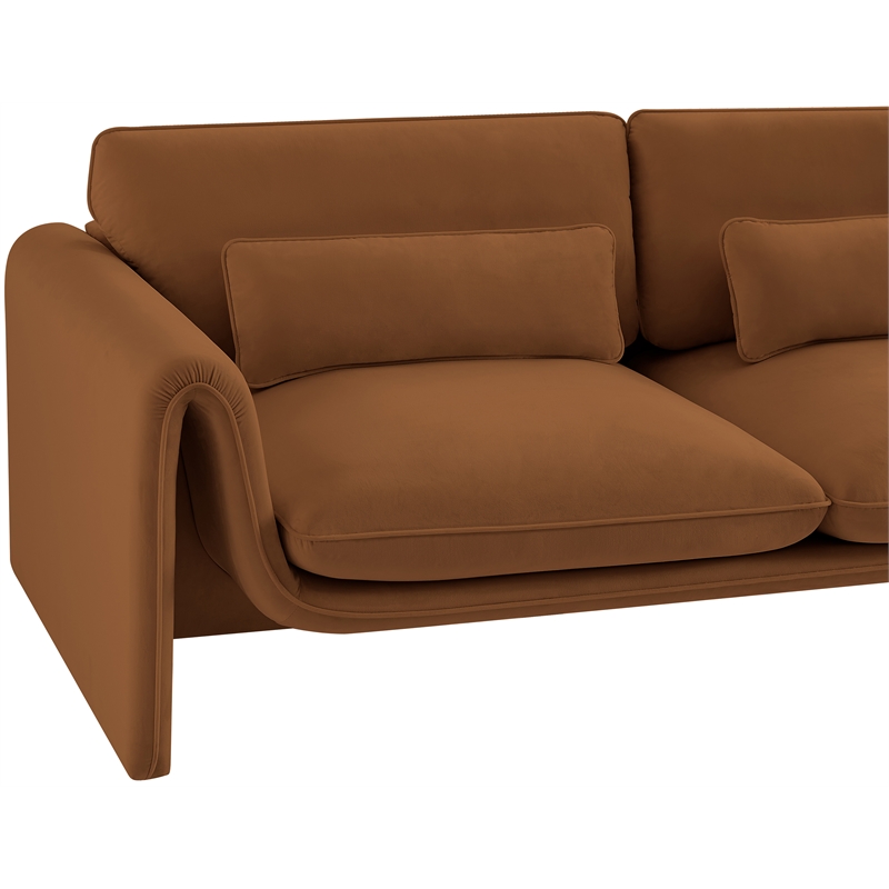 Bowery Hill Contemporary Soft Saddle Velvet Fabric Sofa with Curved Arms