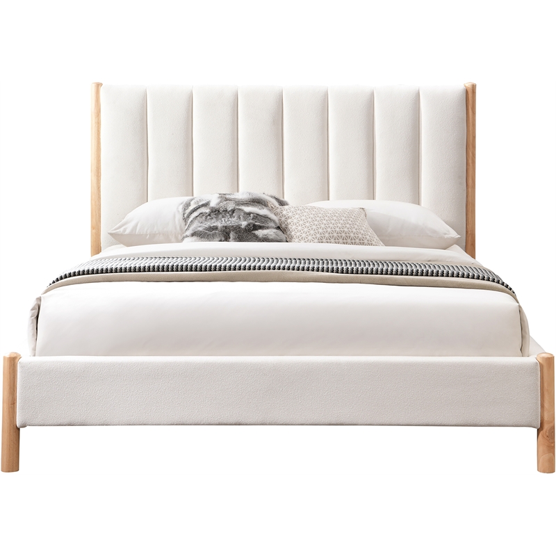 Bowery Hill Contemporary Soft Cream Fabric King Fully Slatted Bed
