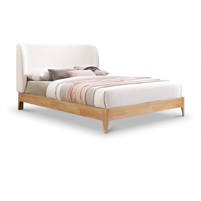 Bowery Hill Contemporary Soft Cream Fabric Full Fully Slatted Bed