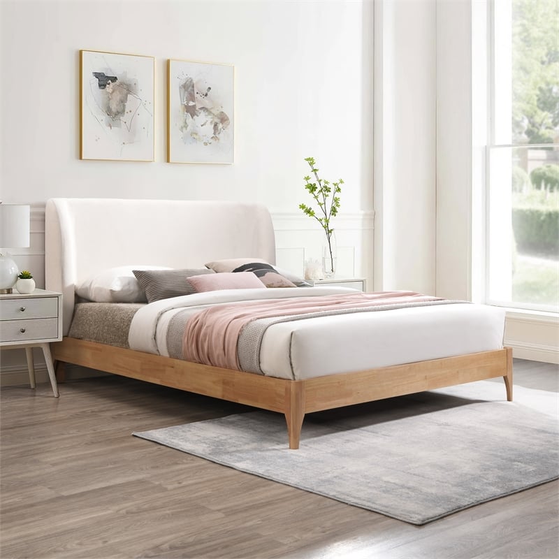 Bowery Hill Contemporary Soft Cream Fabric Full Fully Slatted Bed