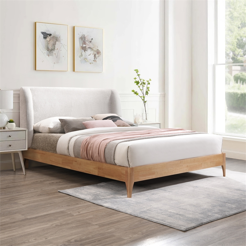 Bowery Hill Contemporary Soft Grey Fabric Full Fully Slatted Bed