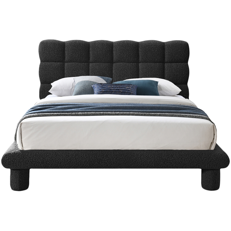 Bowery Hill Contemporary Deep Channel Tufted Black Boucle Fabric Full Bed