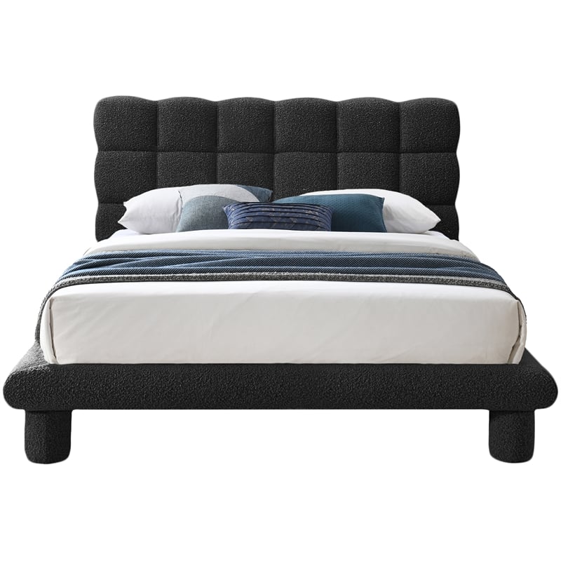 Bowery Hill Contemporary Deep Channel Tufted Black Boucle Fabric Full Bed