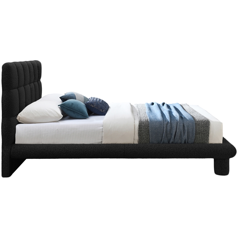Bowery Hill Contemporary Deep Channel Tufted Black Boucle Fabric Full Bed