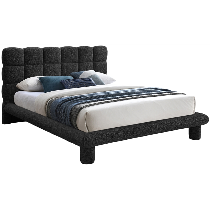 Bowery Hill Contemporary Deep Channel Tufted Black Boucle Fabric Full Bed