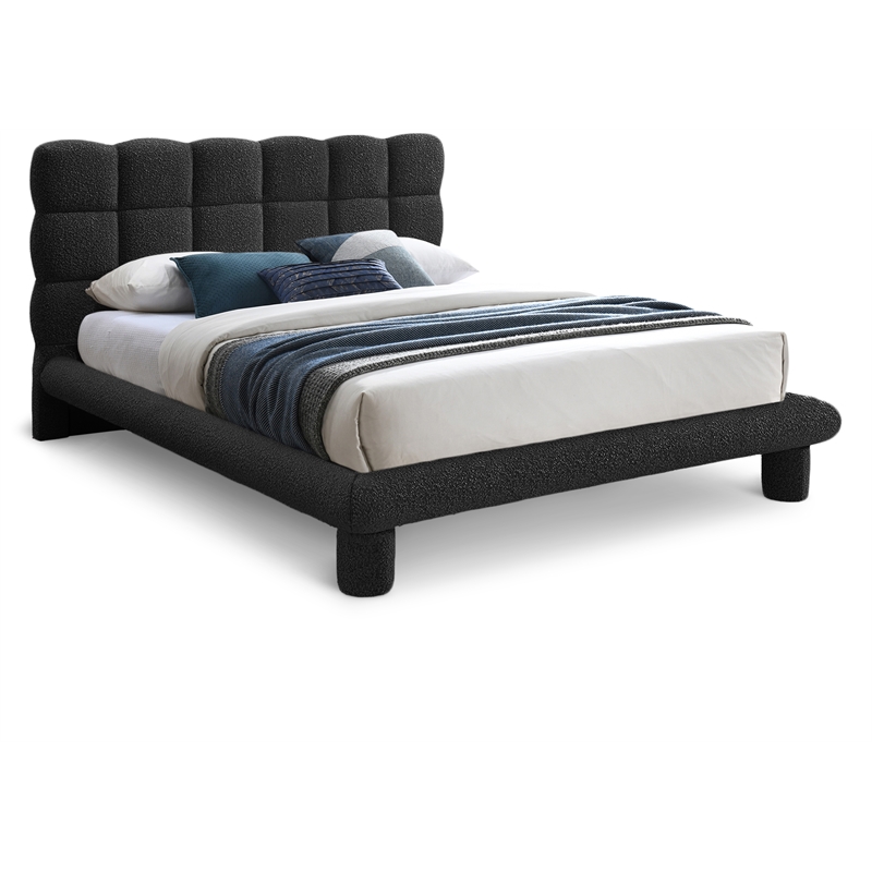 Bowery Hill Contemporary Deep Channel Tufted Black Boucle Fabric Full Bed
