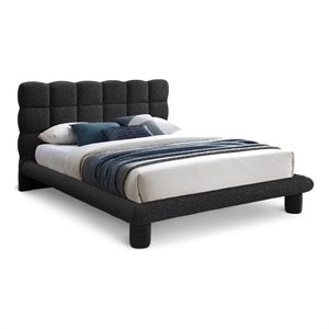 Bowery Hill Contemporary Deep Channel Tufted Black Boucle Fabric King Bed