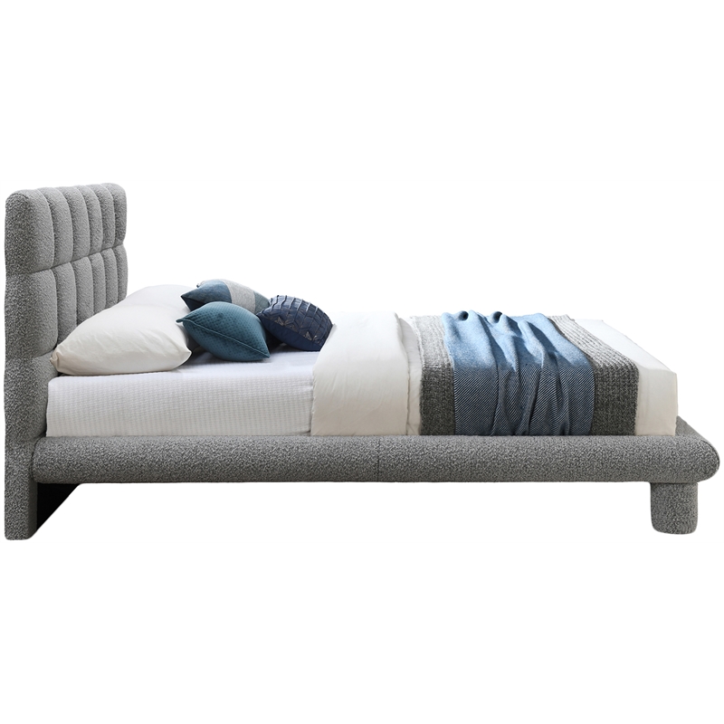 Bowery Hill Contemporary Deep Channel Tufted Grey Boucle Fabric Full Bed