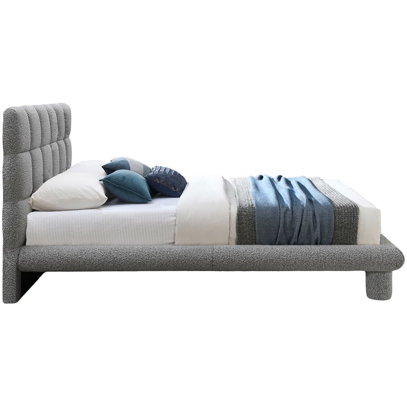 Bowery Hill Contemporary Deep Channel Tufted Grey Boucle Fabric Full Bed
