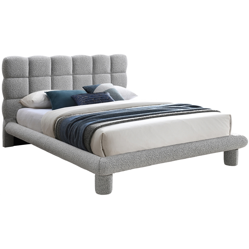 Bowery Hill Contemporary Deep Channel Tufted Grey Boucle Fabric Full Bed