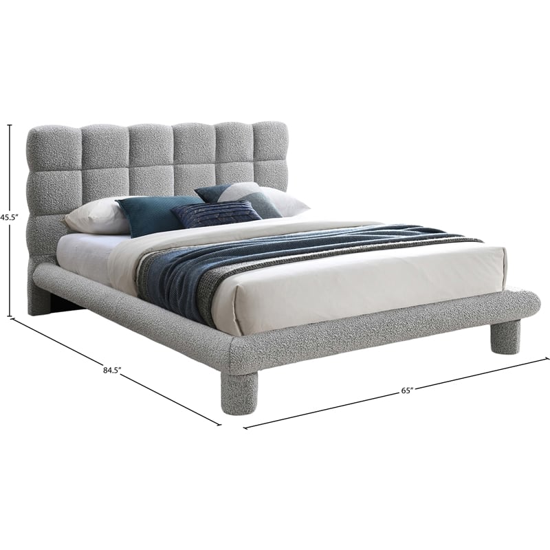 Bowery Hill Contemporary Deep Channel Tufted Grey Boucle Fabric Full Bed