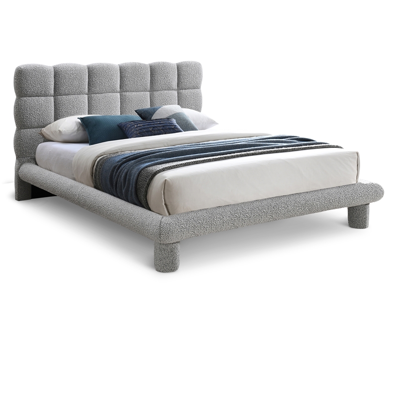 Bowery Hill Contemporary Deep Channel Tufted Grey Boucle Fabric Full Bed