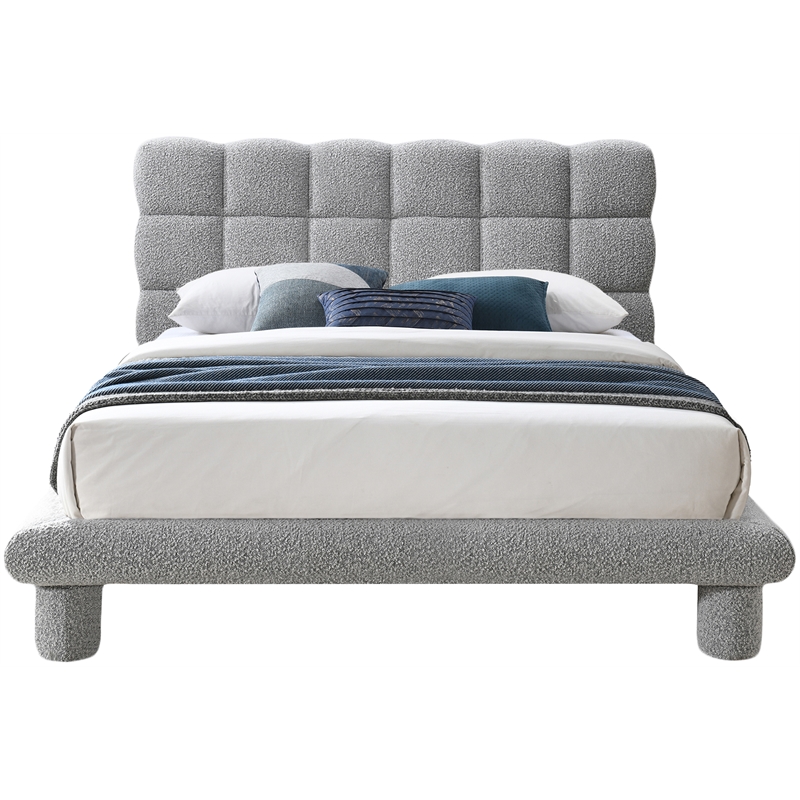 Bowery Hill Contemporary Deep Channel Tufted Grey Boucle Fabric King Bed