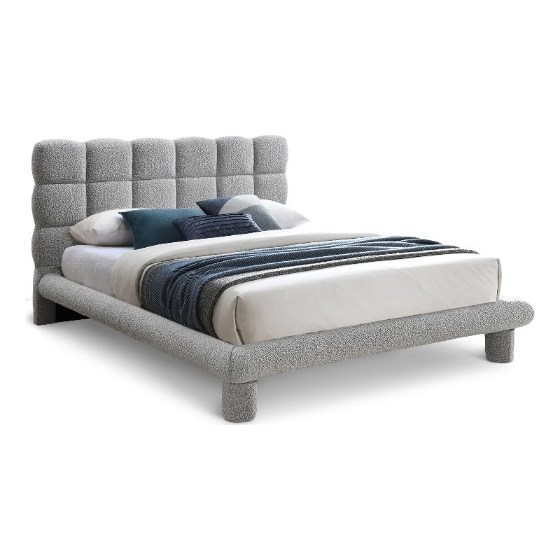 Bowery Hill Contemporary Deep Channel Tufted Grey Boucle Fabric King Bed