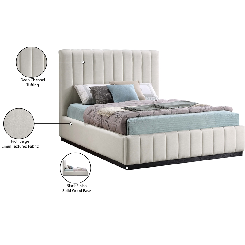 Bowery Hill Contemporary Beige Linen Textured Fabric Full Bed
