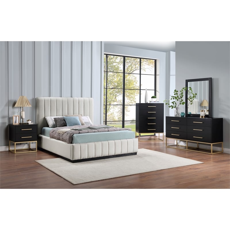 Bowery Hill Contemporary Beige Linen Textured Fabric Full Bed