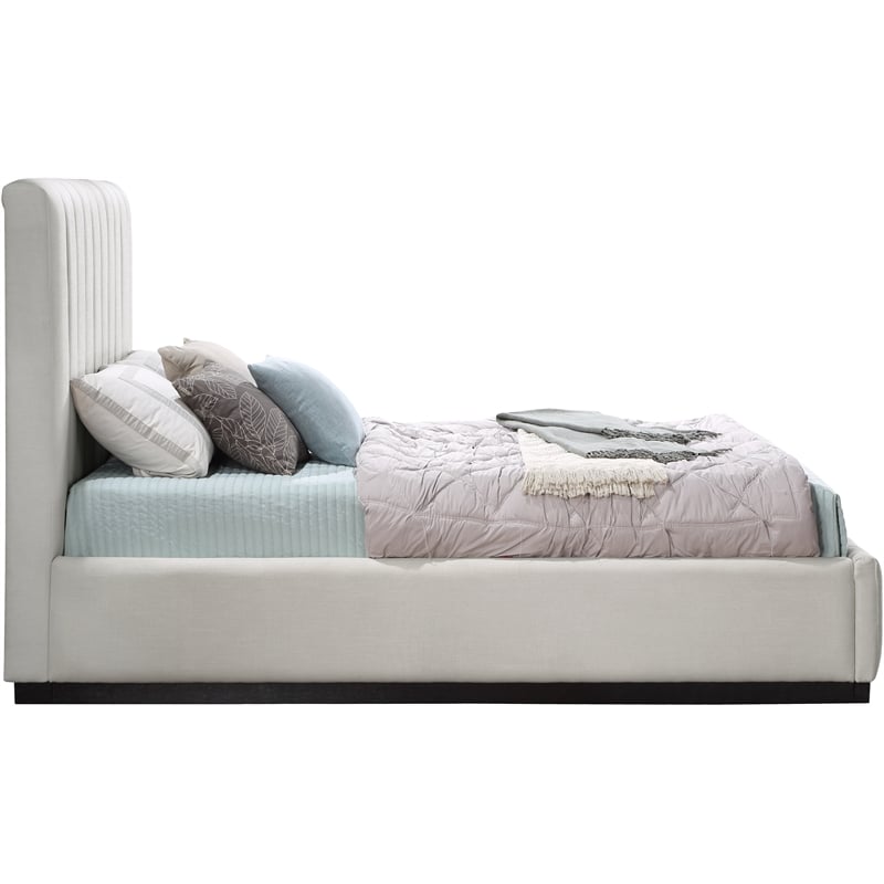 Bowery Hill Contemporary Beige Linen Textured Fabric Queen Bed