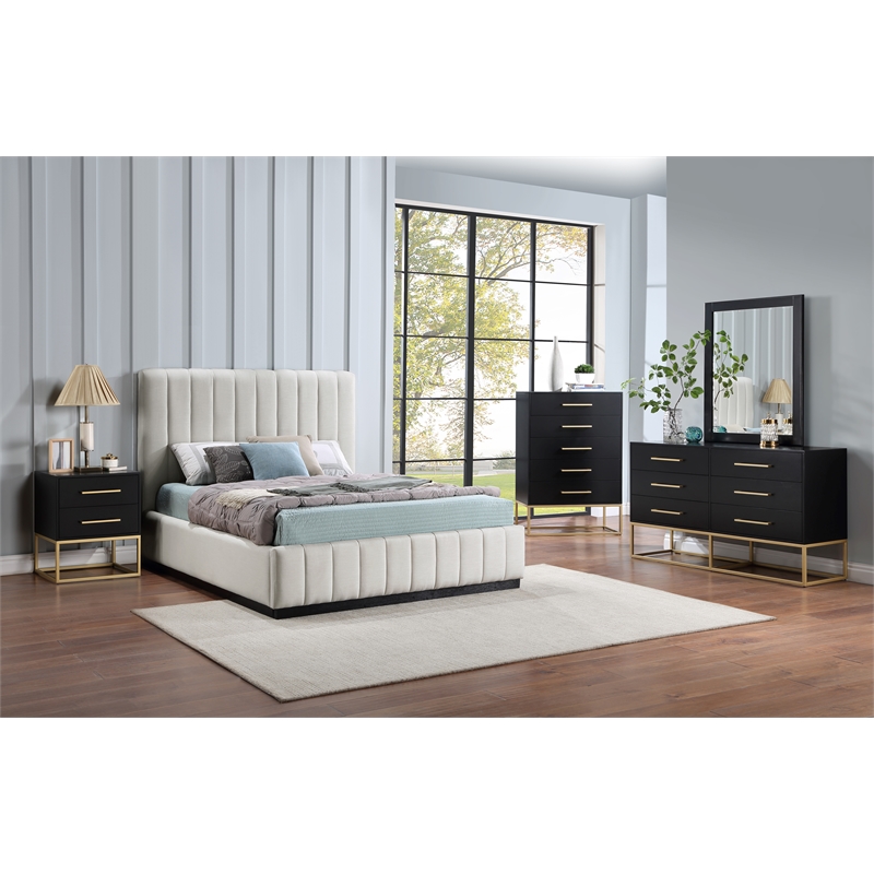 Bowery Hill Contemporary Beige Linen Textured Fabric Queen Bed