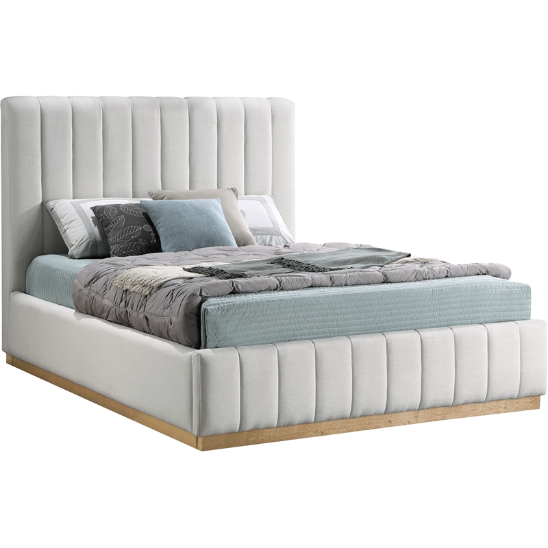 Bowery Hill Contemporary Cream Linen Textured Fabric Queen Bed