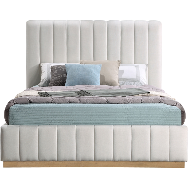 Bowery Hill Contemporary Cream Linen Textured Fabric Queen Bed