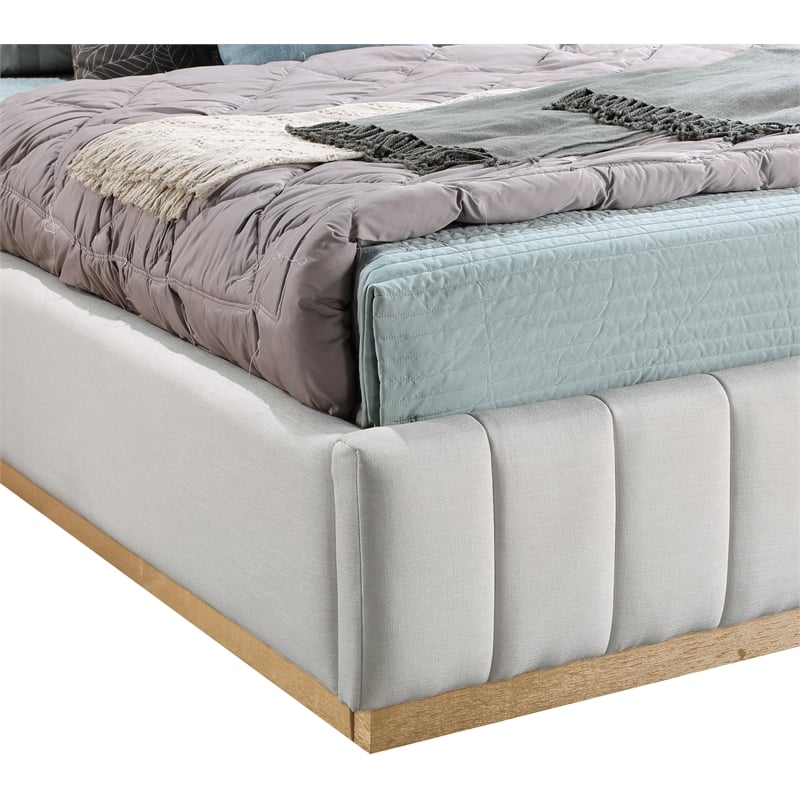 Bowery Hill Contemporary Cream Linen Textured Fabric Queen Bed