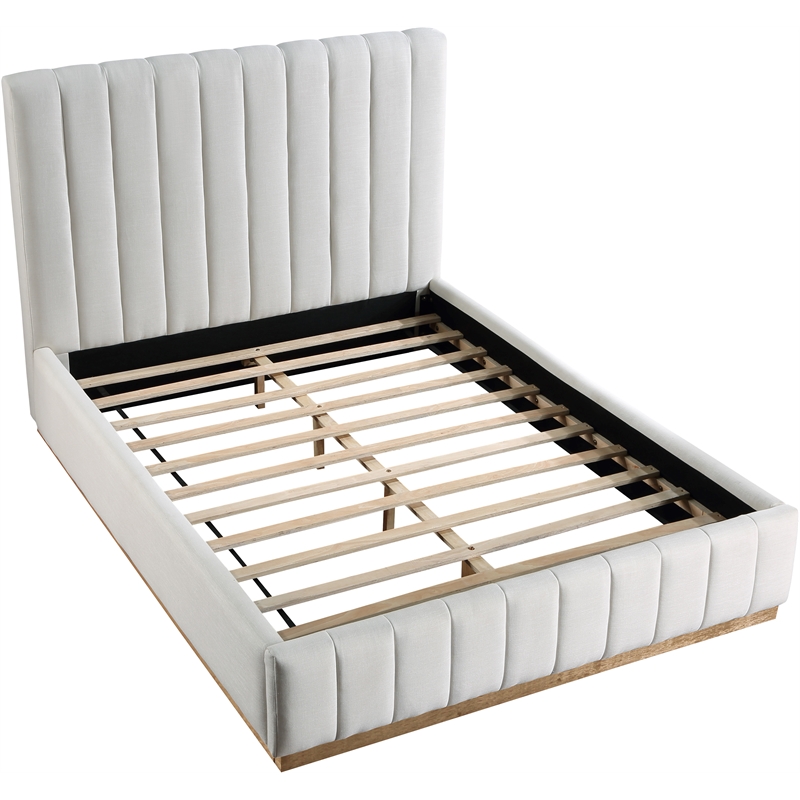 Bowery Hill Contemporary Cream Linen Textured Fabric Queen Bed