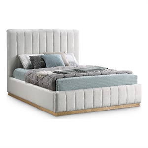 Bowery Hill Contemporary Cream Linen Textured Fabric Queen Bed