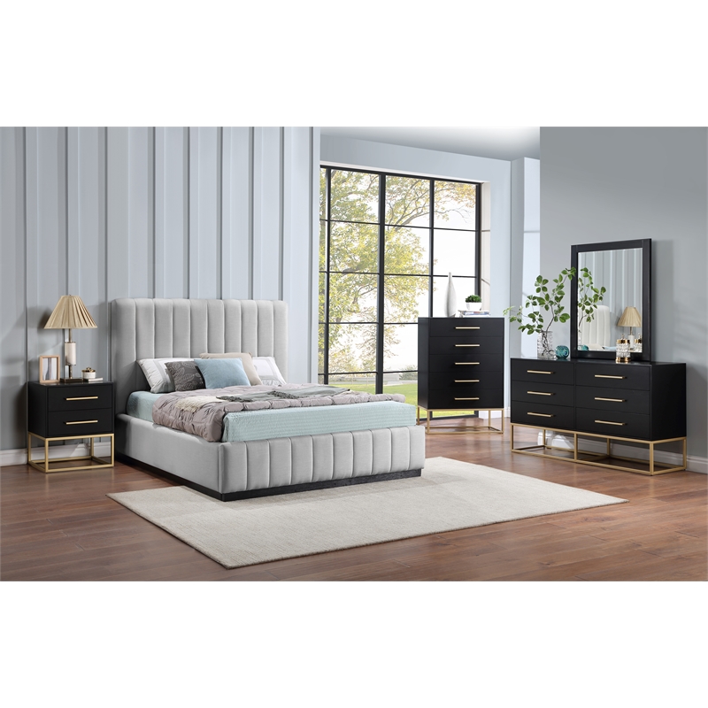 Bowery Hill Contemporary Grey Linen Textured Fabric Full Bed