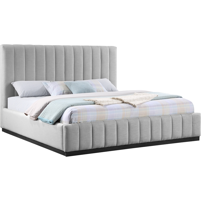 Bowery Hill Contemporary Grey Linen Textured Fabric King Bed