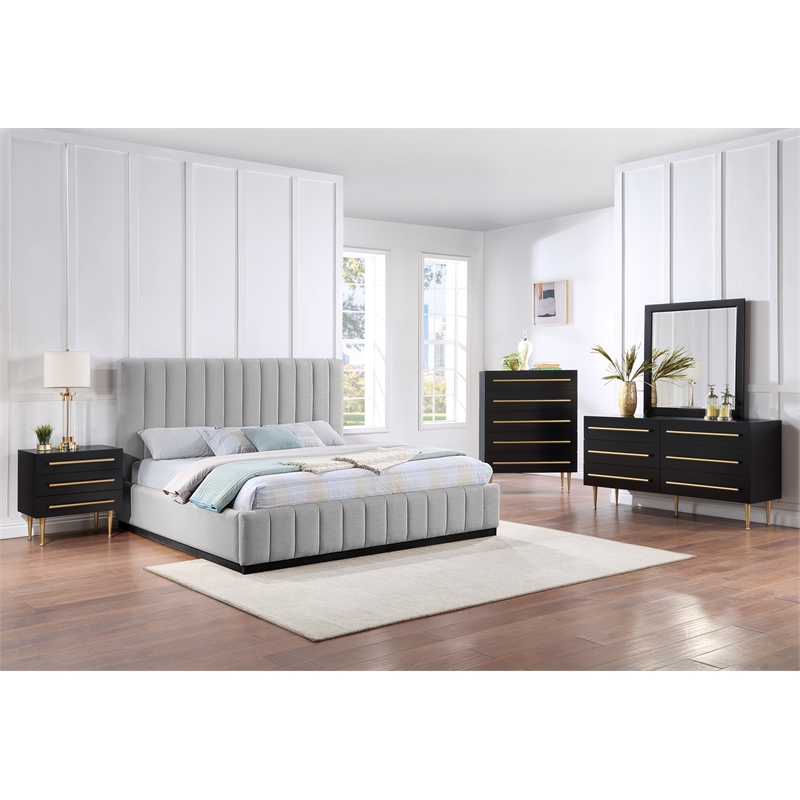 Bowery Hill Contemporary Grey Linen Textured Fabric King Bed