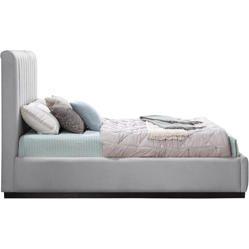 Bowery Hill Contemporary Grey Linen Textured Fabric Queen Bed
