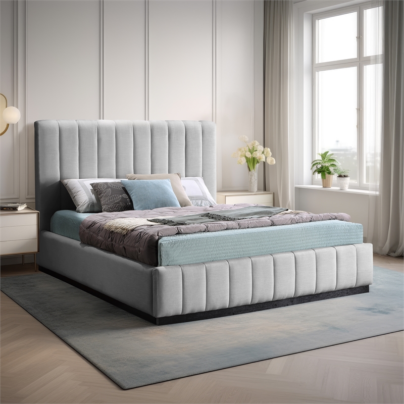 Bowery Hill Contemporary Grey Linen Textured Fabric Queen Bed