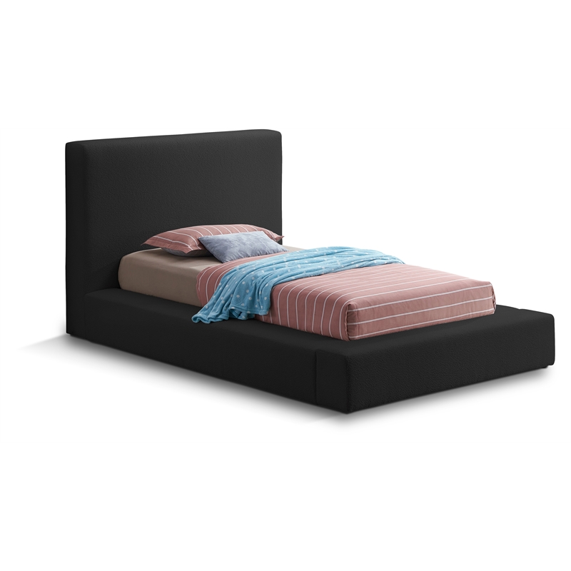 Bowery Hill Contemporary Rich Black Boucle Durable Fabric Twin Bed