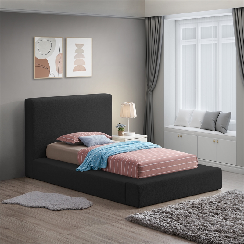 Bowery Hill Contemporary Rich Black Boucle Durable Fabric Twin Bed