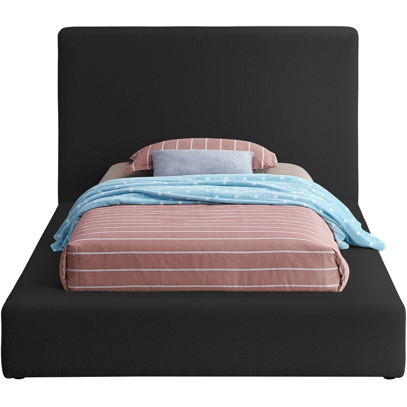 Bowery Hill Contemporary Rich Black Boucle Durable Fabric Twin Bed
