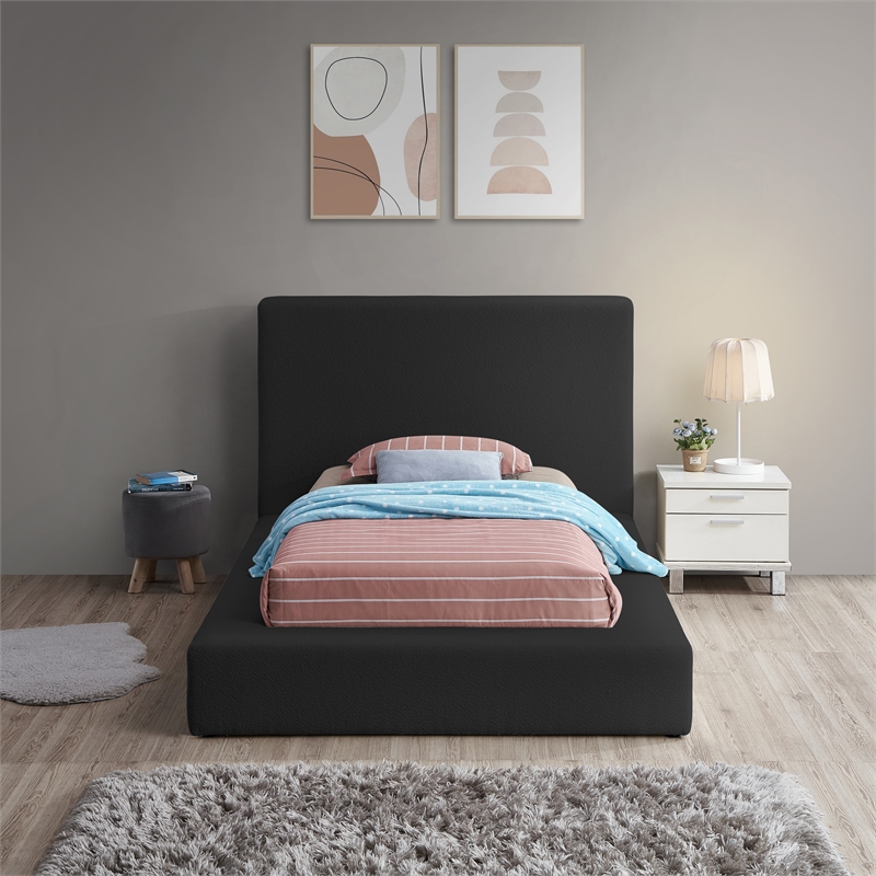 Bowery Hill Contemporary Rich Black Boucle Durable Fabric Twin Bed