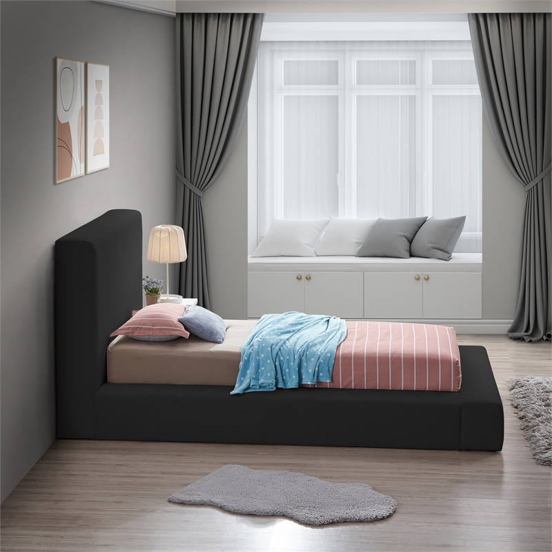 Bowery Hill Contemporary Rich Black Boucle Durable Fabric Twin Bed