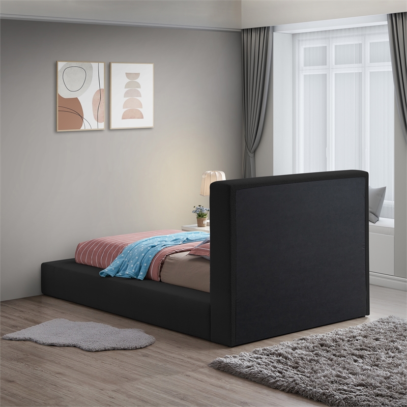 Bowery Hill Contemporary Rich Black Boucle Durable Fabric Twin Bed
