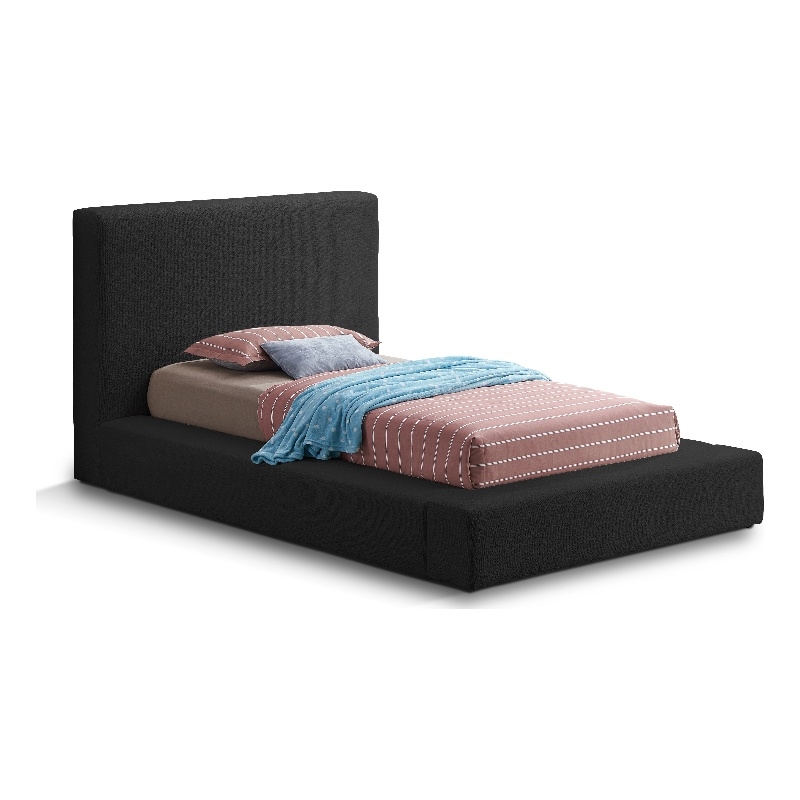 Bowery Hill Contemporary Rich Black Boucle Durable Fabric Twin Bed
