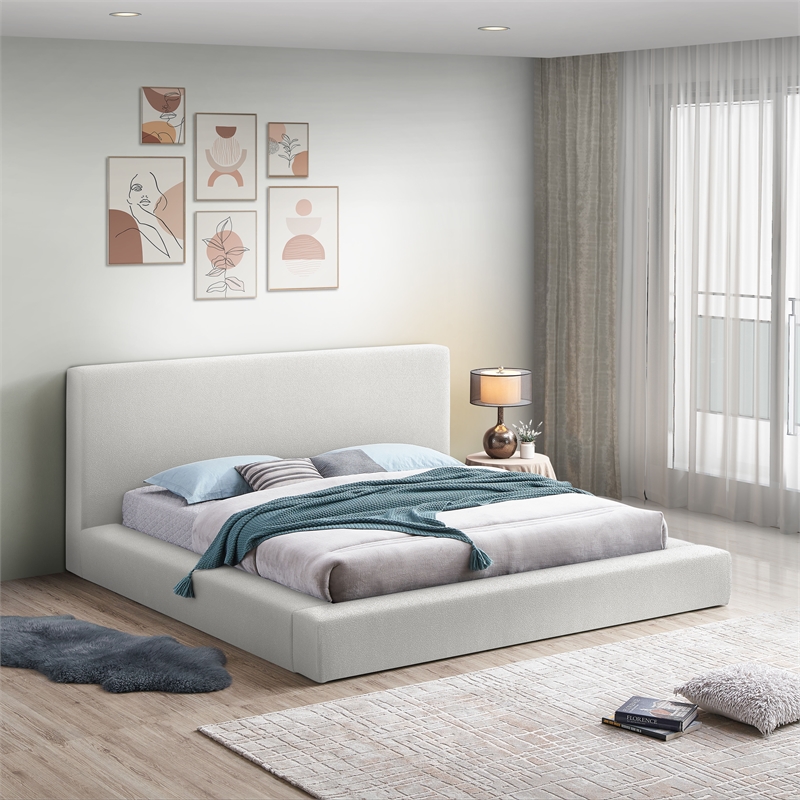 Bowery Hill Contemporary Rich Cream Boucle Durable Fabric Full Bed