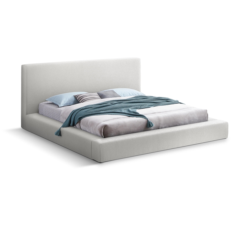 Bowery Hill Contemporary Rich Cream Boucle Durable Fabric Full Bed