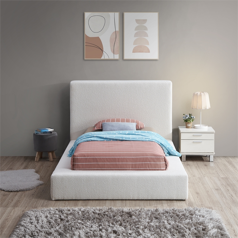 Bowery Hill Contemporary Rich Cream Boucle Durable Fabric Twin Bed