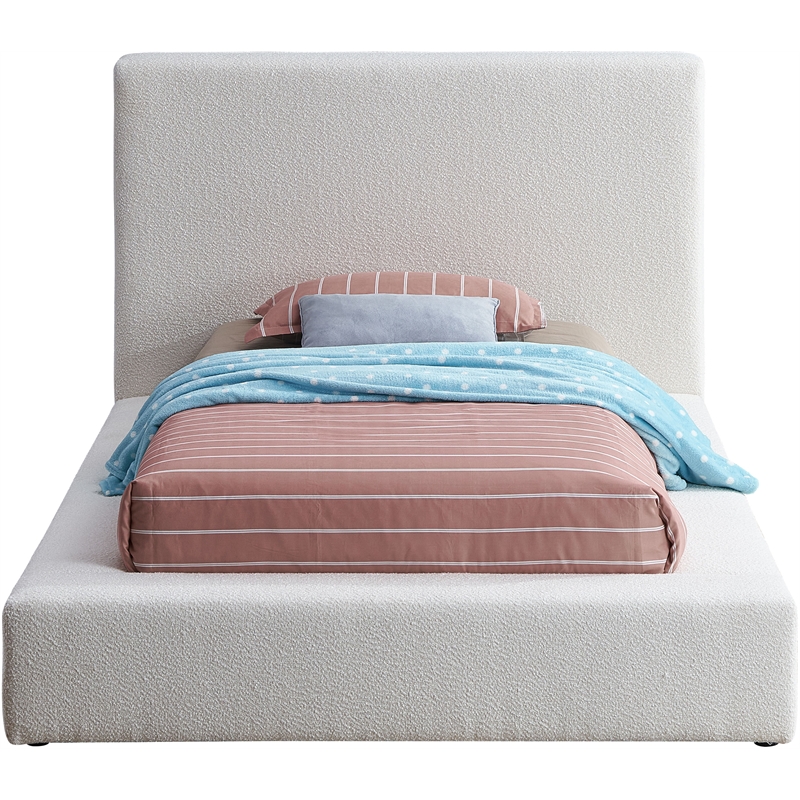 Bowery Hill Contemporary Rich Cream Boucle Durable Fabric Twin Bed